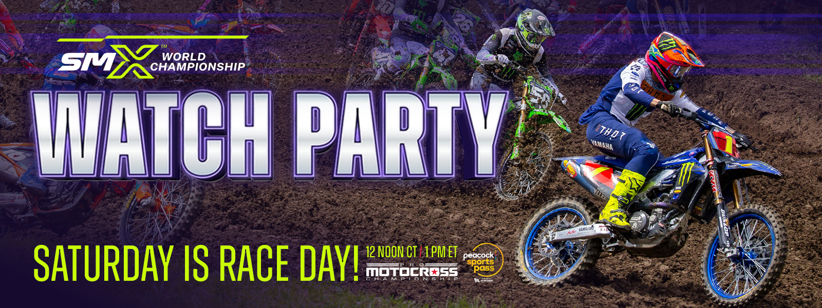 SMX Watch Party - 12 Noon CT - Saturday is Race Day - image with photos of Haiden Deegan leading during a 250 start