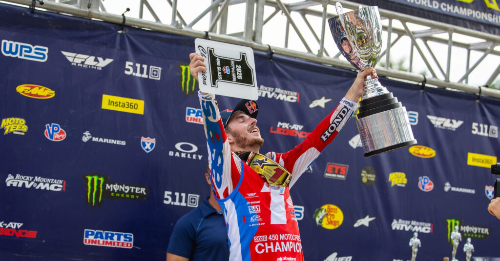 Hunter Lawrence after winning his first Pro Motocross Premier Class Championship at Ironman Raceway in Crawfordsville, Indiana.